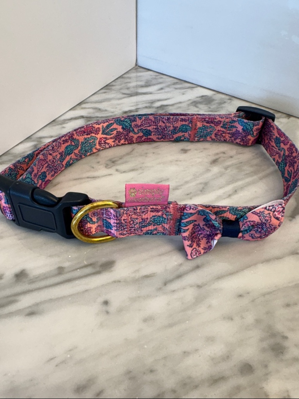 Simply Southern Pink and Teal Floral Bow Dog Collar